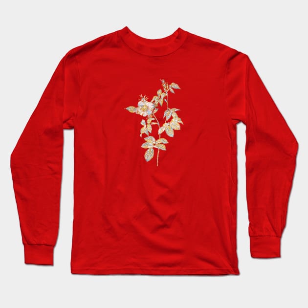 Gold Prism Mosaic Big Flowered Dog Rose Botanical Illustration Long Sleeve T-Shirt by Holy Rock Design